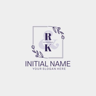 Botanik ve Geometrik Tasarımlı Çiçeksel Logo RK