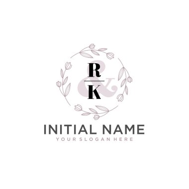 Botanik ve Geometrik Tasarımlı Çiçeksel Logo RK