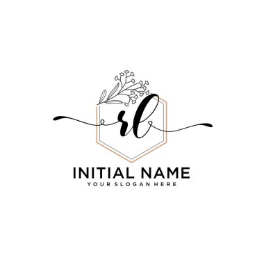 Geometrik Çerçeve ile El Yazısı Çiçek Baş Logosu RL