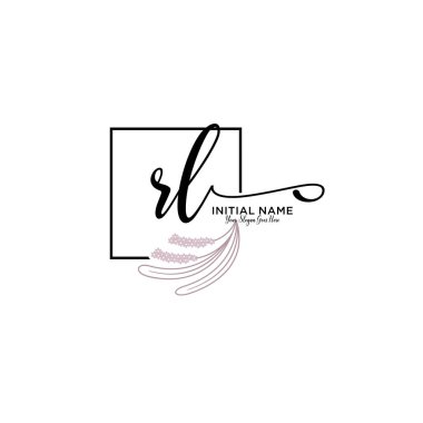 Geometrik Çerçeve ile El Yazısı Çiçek Baş Logosu RL