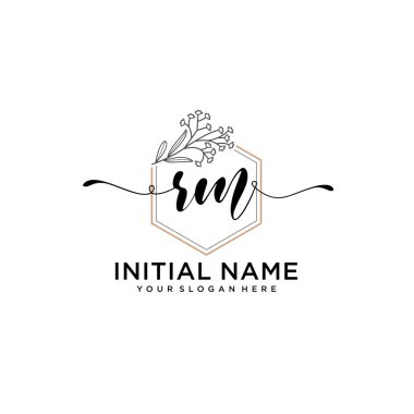 Geometrik Çerçeve ile El Yazısı Çiçek Baş Logosu RM