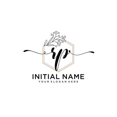 Geometrik Çerçeve ile El Yazısı Çiçek Baş Logosu RP