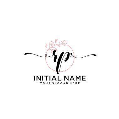 Geometrik Çerçeve ile El Yazısı Çiçek Baş Logosu RP