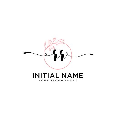 Geometrik Çerçeve ile El Yazısı Çiçek Baş Logosu RR