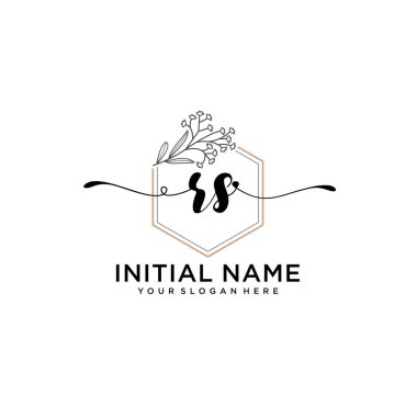 Geometrik Çerçeve ile El Yazısı Floral Logo RS