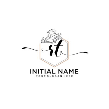 Geometrik Çerçeveli El Yazısı Çiçek Baş Logosu RT