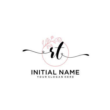 Geometrik Çerçeveli El Yazısı Çiçek Baş Logosu RT
