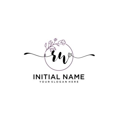 Geometrik Çerçeve ile El Yazısı Çiçek Baş Logosu RW