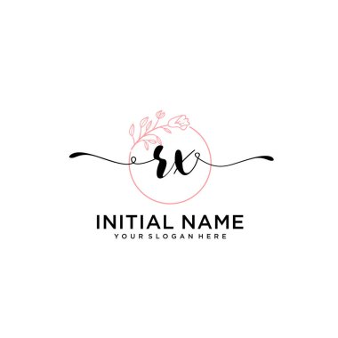 Geometrik Çerçeve ile El Yazısı Çiçek Baş Logosu RX