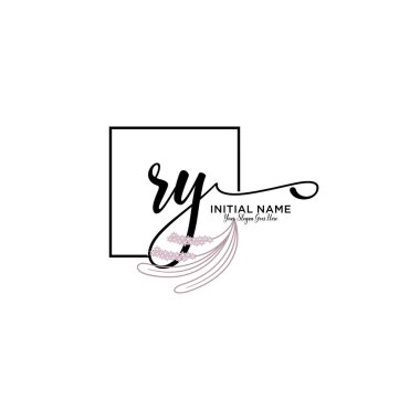 Geometrik Çerçeve ile El Yazısı Çiçek Baş Logosu RY