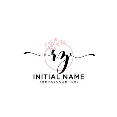Geometrik Çerçeve ile El Yazısı Çiçek Baş Logosu RZ