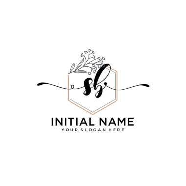 Geometrik Çerçeve ile El Yazısı Çiçek Baş Logosu SB