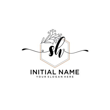 Geometrik Çerçeve ile El Yazısı Çiçek Baş Logosu SH