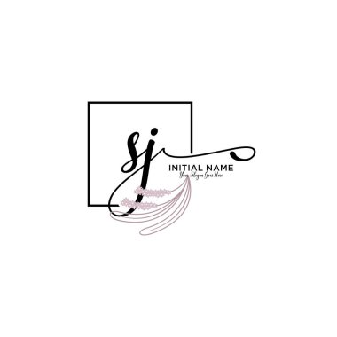 Geometrik Çerçeve ile El Yazısı Çiçek Baş Logosu SJ