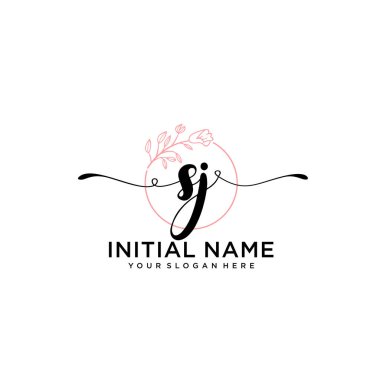 Geometrik Çerçeve ile El Yazısı Çiçek Baş Logosu SJ