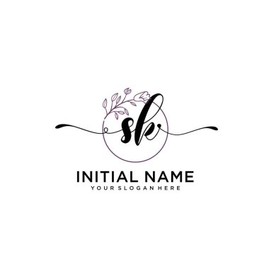 Geometrik Çerçeve ile El Yazısı Çiçek Baş Logosu SK