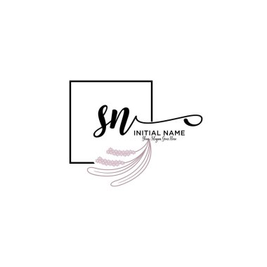 Geometrik Çerçeve ile El Yazısı Çiçek Baş Logosu SN