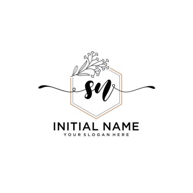 Geometrik Çerçeve ile El Yazısı Çiçek Baş Logosu SN