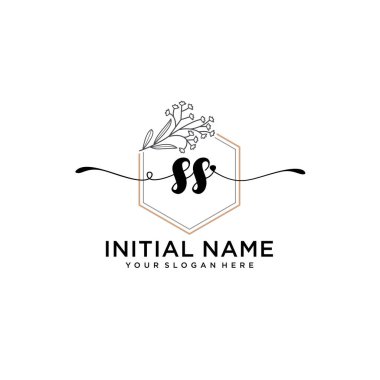 Geometrik Çerçeve ile El Yazısı Çiçek Baş Logosu SS