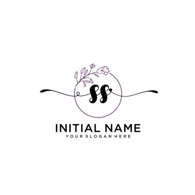 Geometrik Çerçeve ile El Yazısı Çiçek Baş Logosu SS