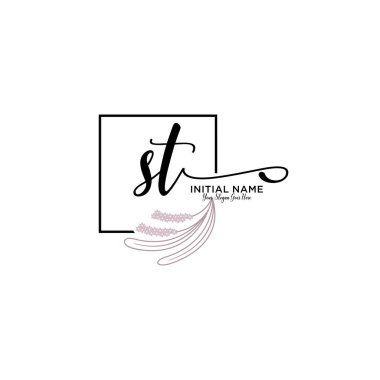 Geometrik Çerçeve ile El Yazısı: Çiçek Baş Logosu ST