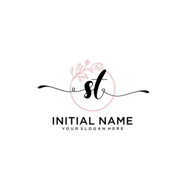 Geometrik Çerçeve ile El Yazısı: Çiçek Baş Logosu ST
