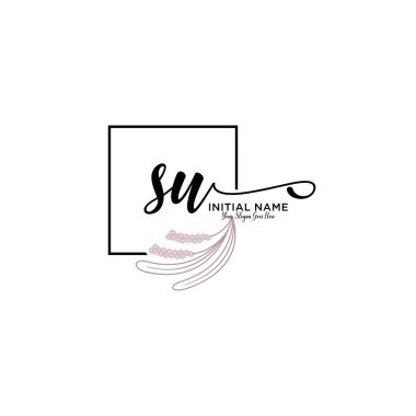 Geometrik Çerçeveli El Yazısı Çiçek Baş Logosu SU