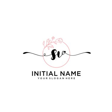 Geometrik Çerçeve ile El Yazısı Çiçek Baş Logosu SV