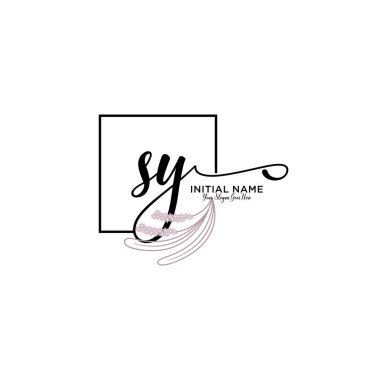 Geometrik Çerçeveli El Yazısı Çiçek Baş Logosu SY