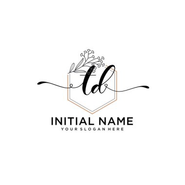 Geometrik Çerçeve ile El Yazısı Çiçek Baş Logosu TD