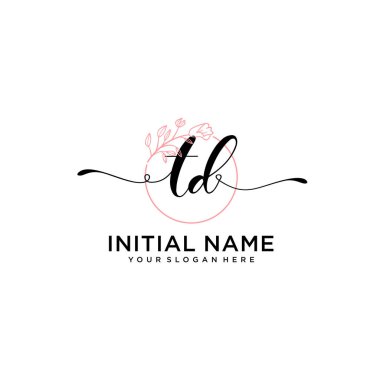 Geometrik Çerçeve ile El Yazısı Çiçek Baş Logosu TD