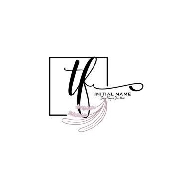 Geometrik Çerçeve ile El Yazısı Çiçek Baş Logosu TF