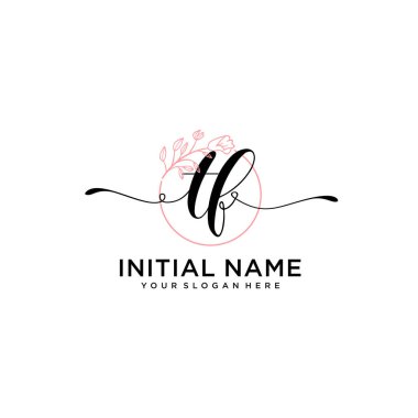 Geometrik Çerçeve ile El Yazısı Çiçek Baş Logosu TF