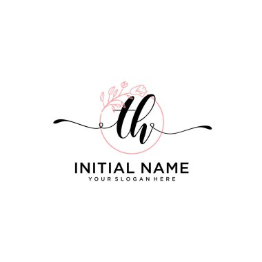 Geometrik Çerçeveli El Yazısı Çiçek Baş Logosu TH