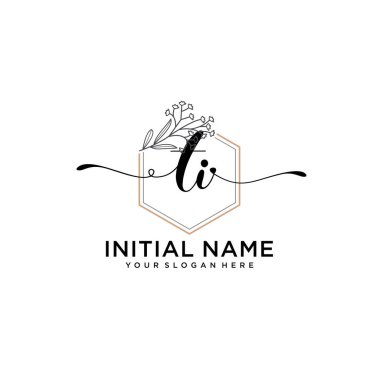 Geometrik Çerçeveli El Yazısı Çiçek Baş Logosu TI