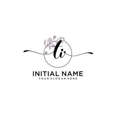 Geometrik Çerçeveli El Yazısı Çiçek Baş Logosu TI