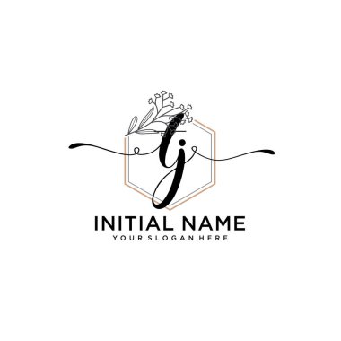 Geometrik Çerçeve ile El Yazısı Çiçek Baş Logosu TJ