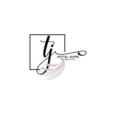 Geometrik Çerçeve ile El Yazısı Çiçek Baş Logosu TJ