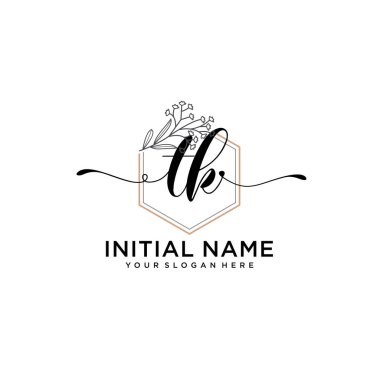 Geometrik Çerçeve ile El Yazısı Çiçek Baş Logosu TJ
