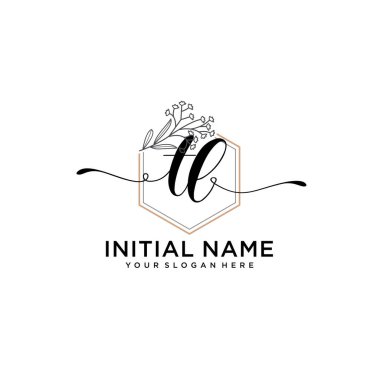 Geometrik Çerçeveli El Yazısı Çiçek Baş Logosu TL