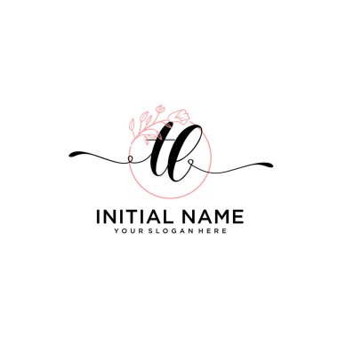 Geometrik Çerçeveli El Yazısı Çiçek Baş Logosu TL