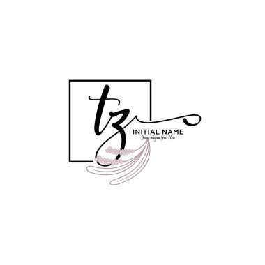 Geometrik Çerçeve ile El Yazısı Çiçek Baş Logosu TZ