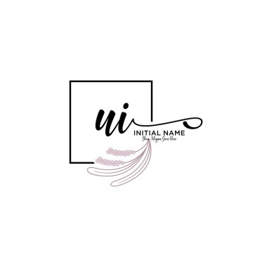 Geometrik Çerçeve ile El Yazısı Çiçek Baş Logosu UI