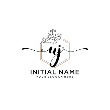 Geometrik Çerçeve ile El Yazısı Çiçek Baş Logosu UJ