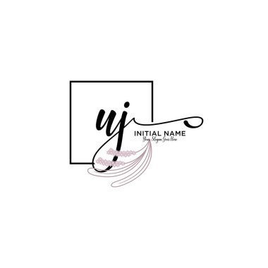 Geometrik Çerçeve ile El Yazısı Çiçek Baş Logosu UJ