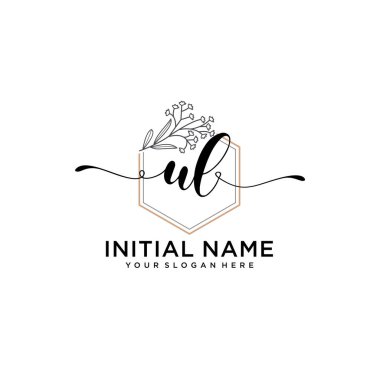 Geometrik Çerçeve ile El Yazısı Çiçek Baş Logosu UL