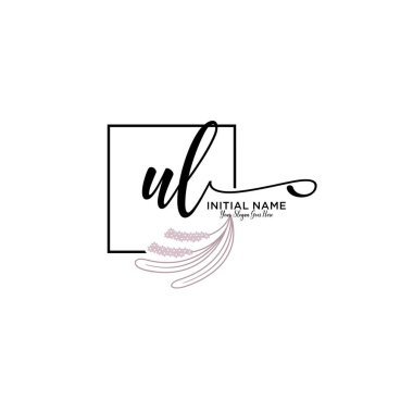 Geometrik Çerçeve ile El Yazısı Çiçek Baş Logosu UL