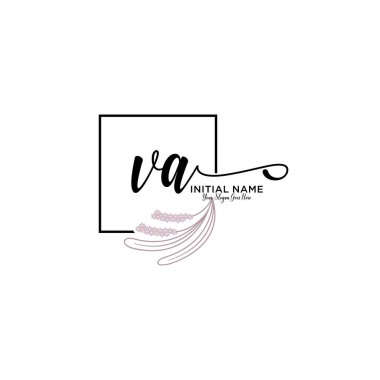 Geometrik Çerçeve ile El Yazısı Çiçek Baş Logosu VA