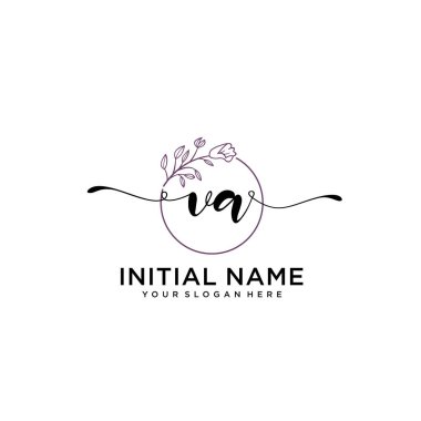 Geometrik Çerçeve ile El Yazısı Çiçek Baş Logosu VA