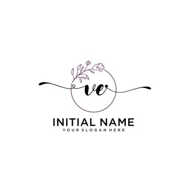 Geometrik Çerçeve ile El Yazısı Çiçek Baş Logosu VE